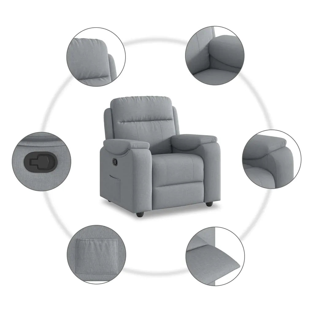 Divano Sedia-Poltrona Reclinabile in Tessuto Grigio Chiaro 873975
