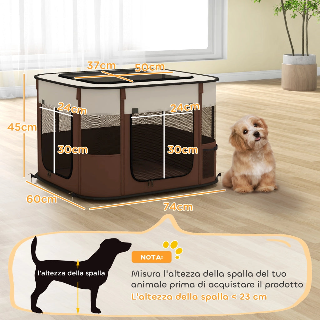Box per Animali con 6 Finestre e 3 Porte ¨C zephmum ¨C Marrone, Poliestere e Acciaio, 74x60x45 cm