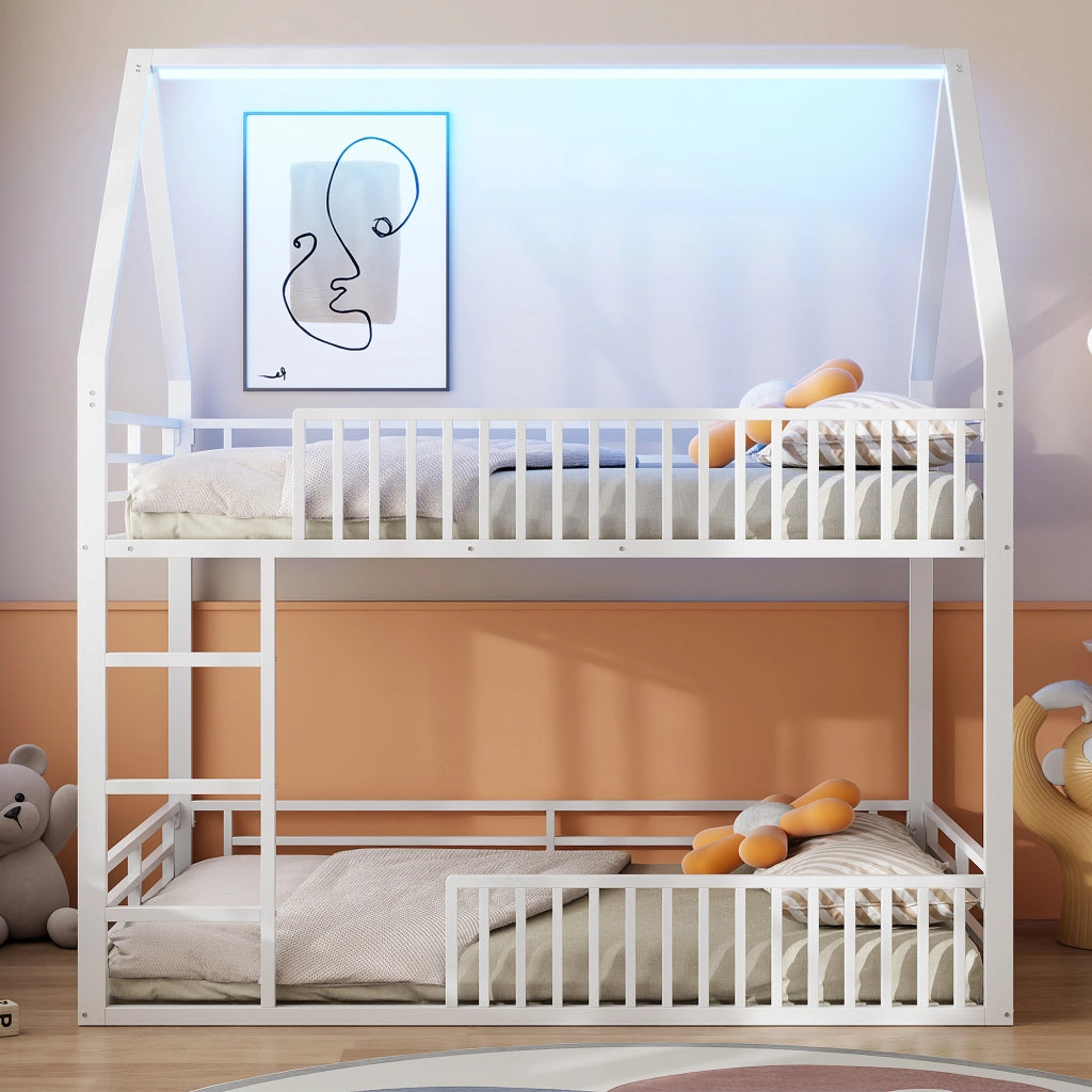 LETTO A CASTELLO 140x200 cm in metallo bianco con LED