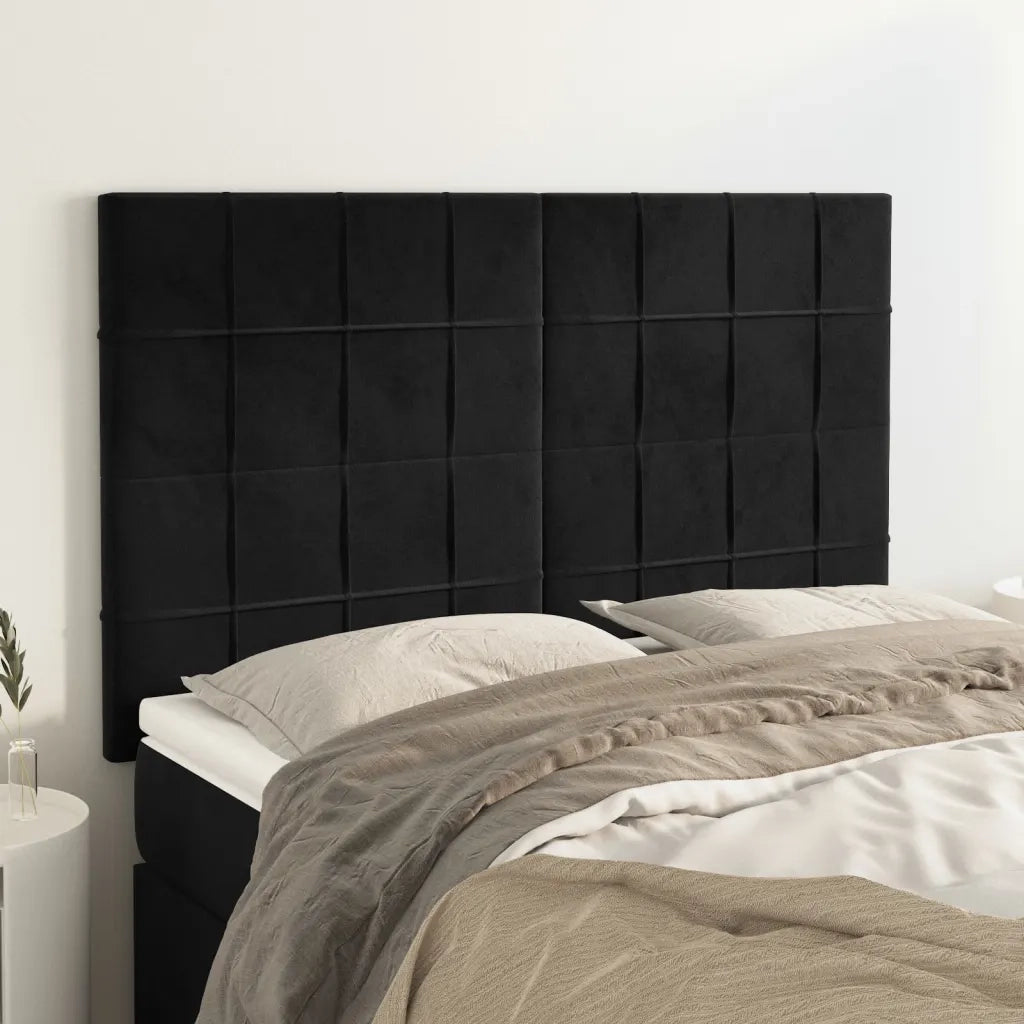 Testiera-Testata-Testiera Decorativa Nera 144x5x118/128 cm Velluto 450398