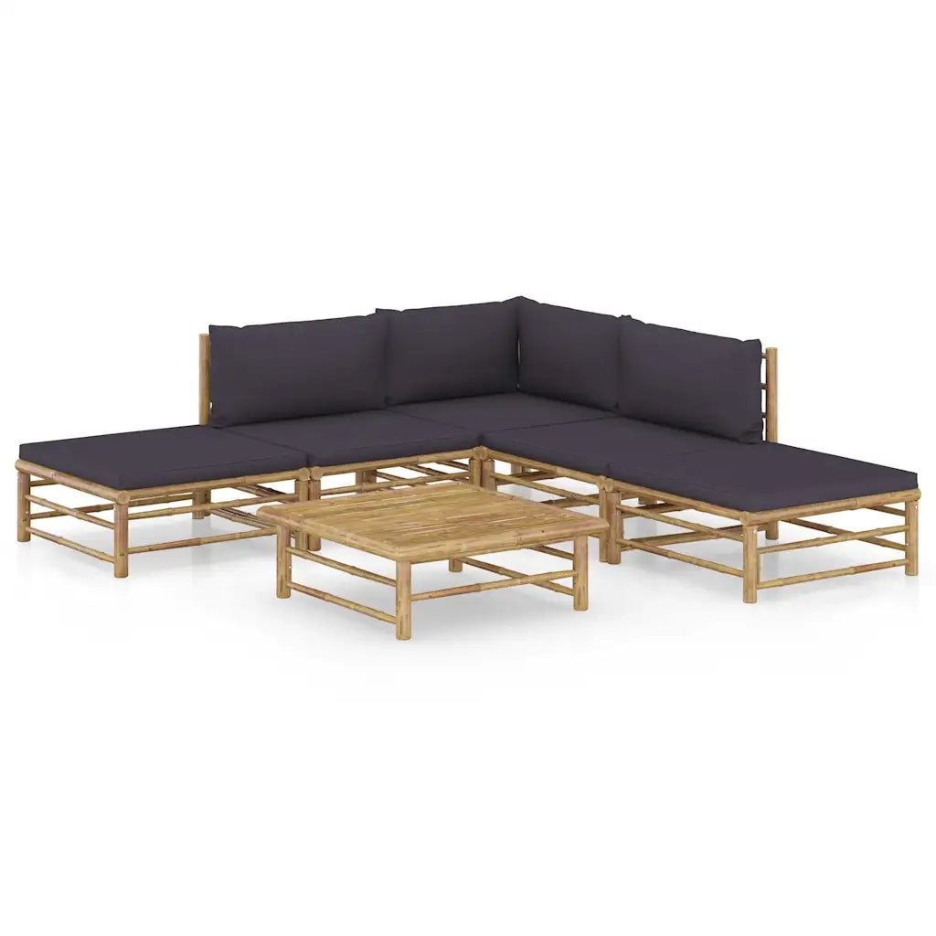 Set Salotto da Giardino 6pz con Cuscini Grigio Scuro Bambù 3058188