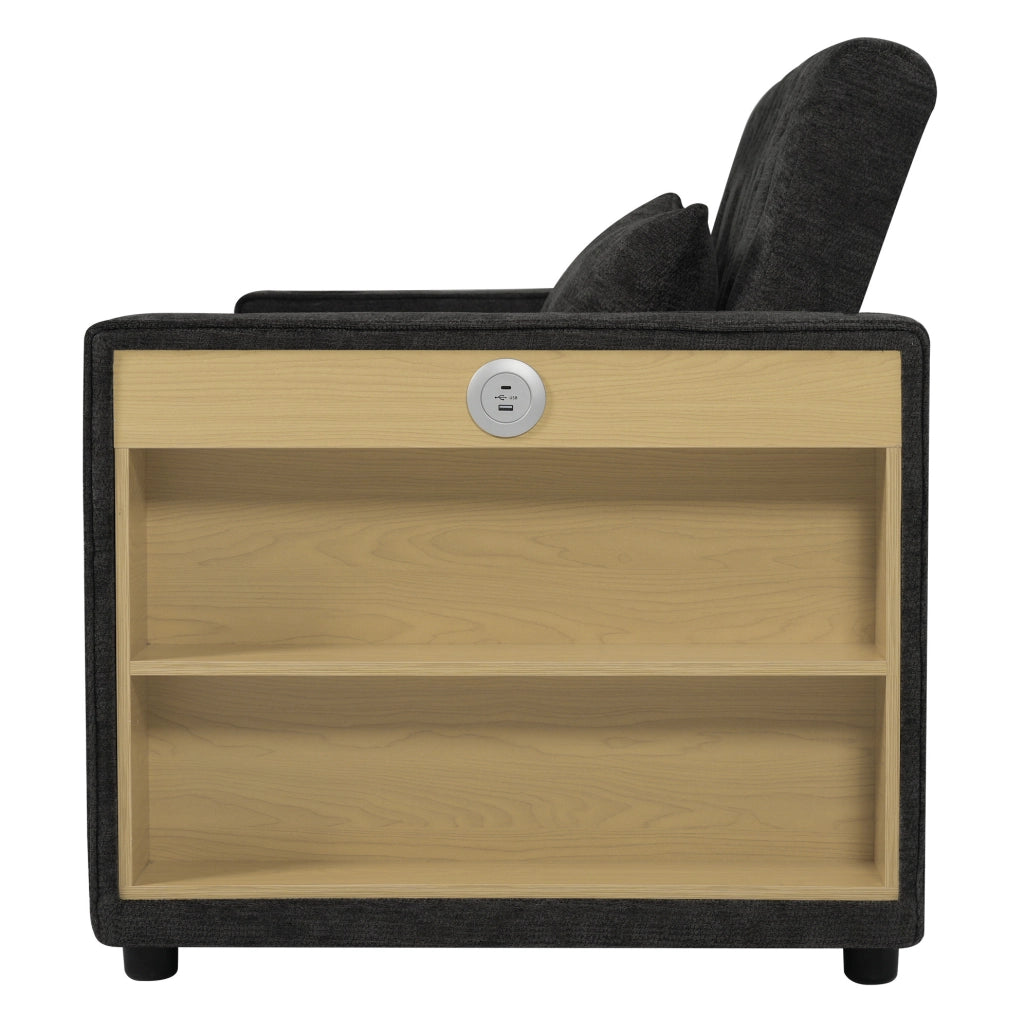 Divano letto 140x137x84 cm in ciniglia grigia con contenitore， USB e 2 cuscini