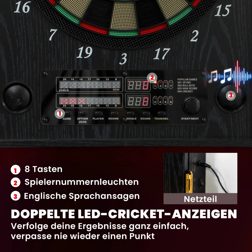 Bersaglio Freccette Elettronico ¨C Xylo ¨C LED Display Vocale 6 Dardi con Porte Effetto Legno