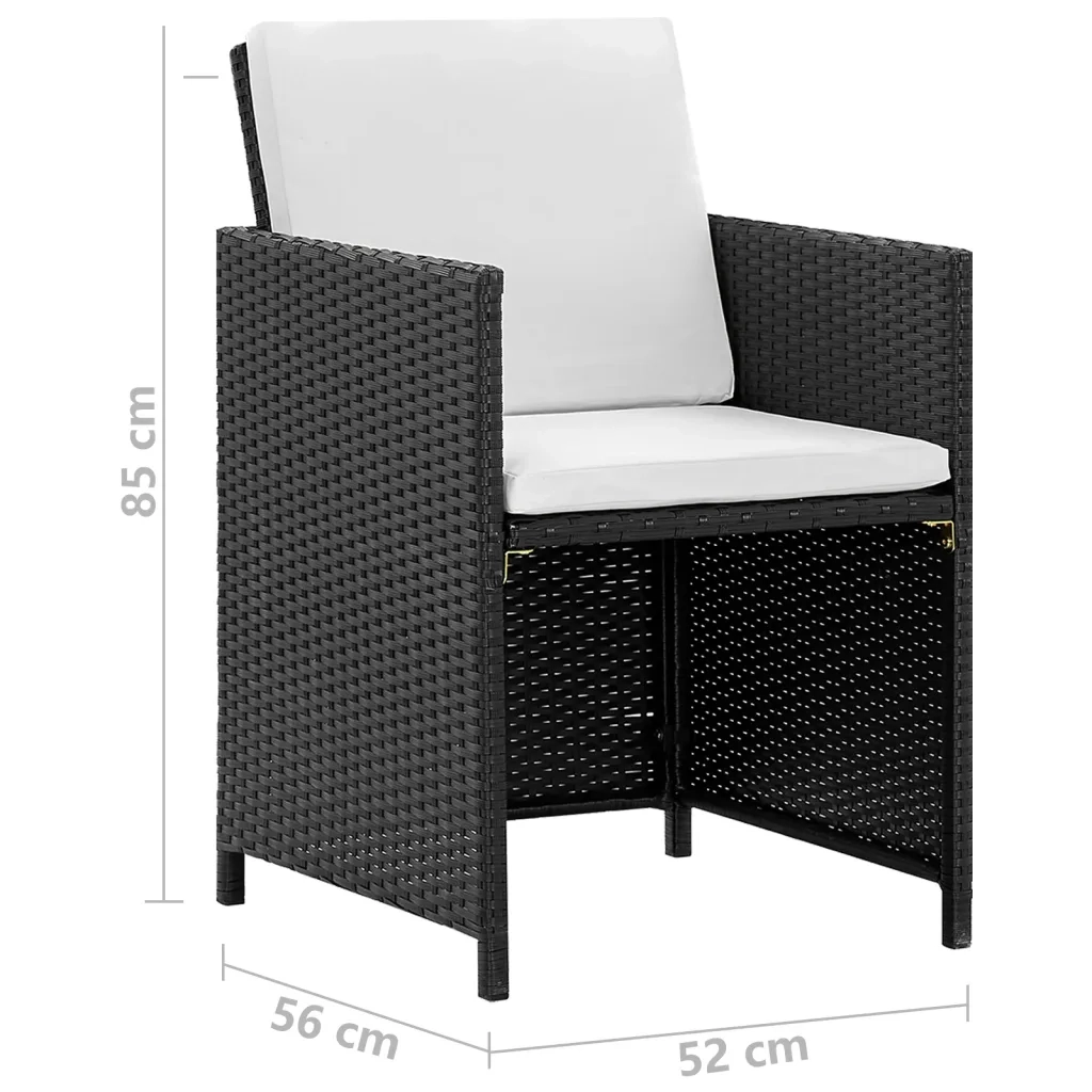 Set da Pranzo da Giardino 5 pz con Cuscini in Polyrattan Nero  cod mxl 34895