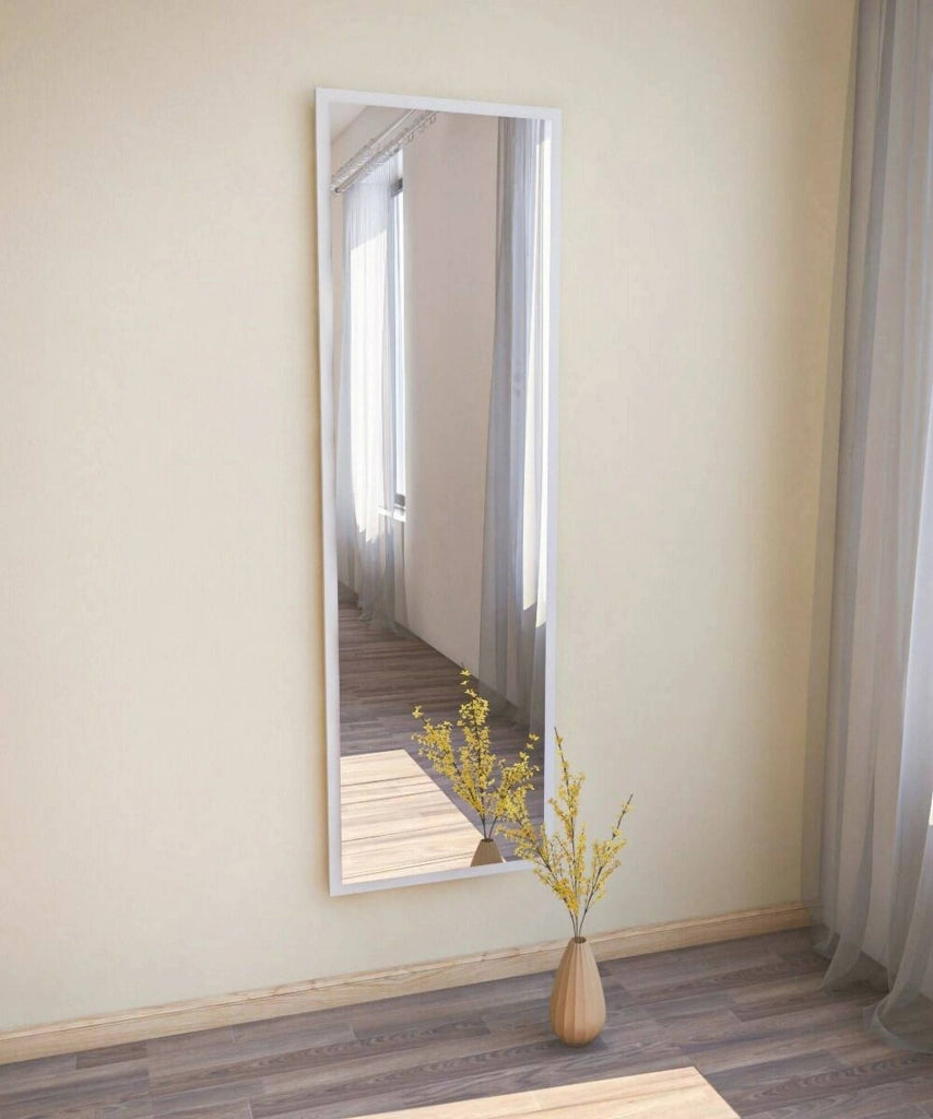 Specchio Dragone, Specchiera, Articolo d'arredo a muro, Decorazione con specchio, 50x2h160 cm, Bianco