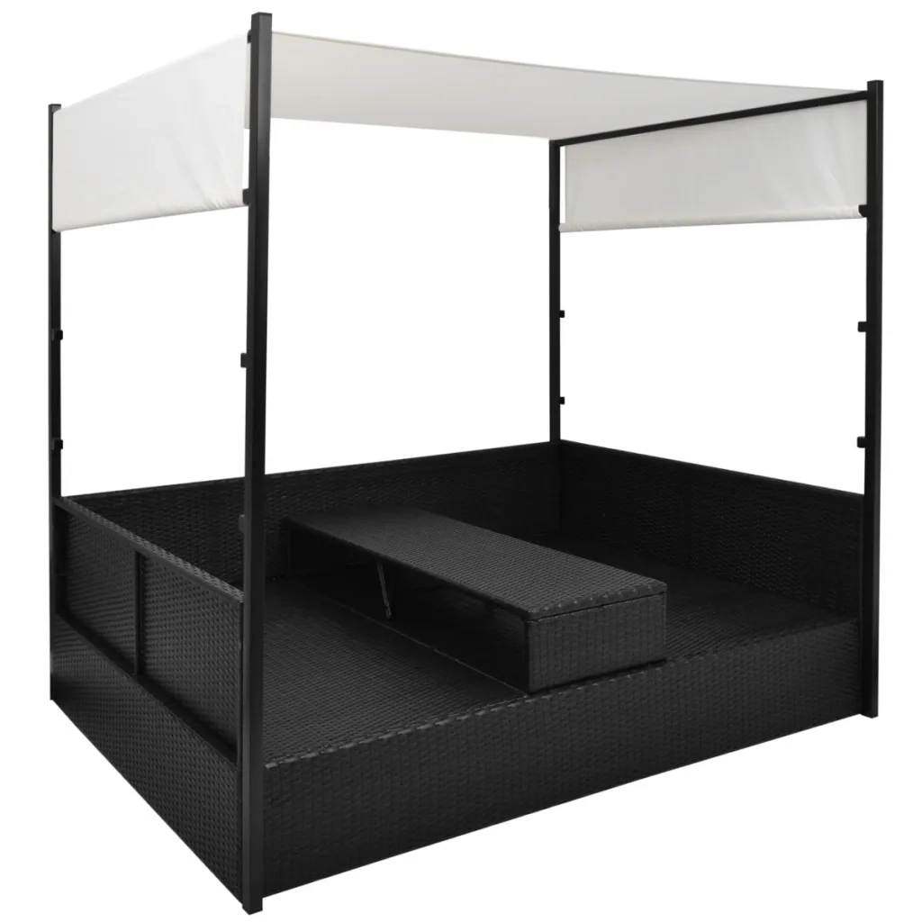 Lettino da Giardino con Tetto Nero 190x130 cm in Polyrattan 42901