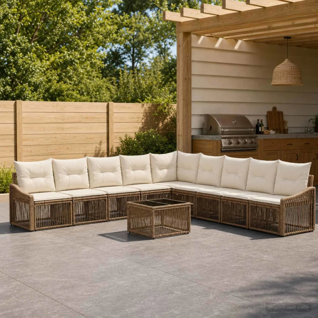 Set Divano da Giardino 10 pz Beige polyrattan 3436032