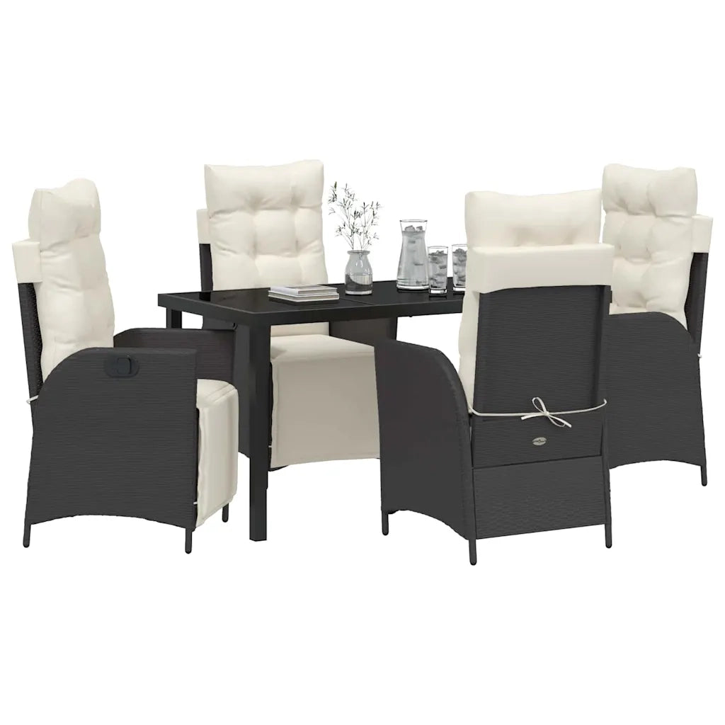 Set da Pranzo per Giardino con cuscino 5 pcs Nero polyrattan 3380528