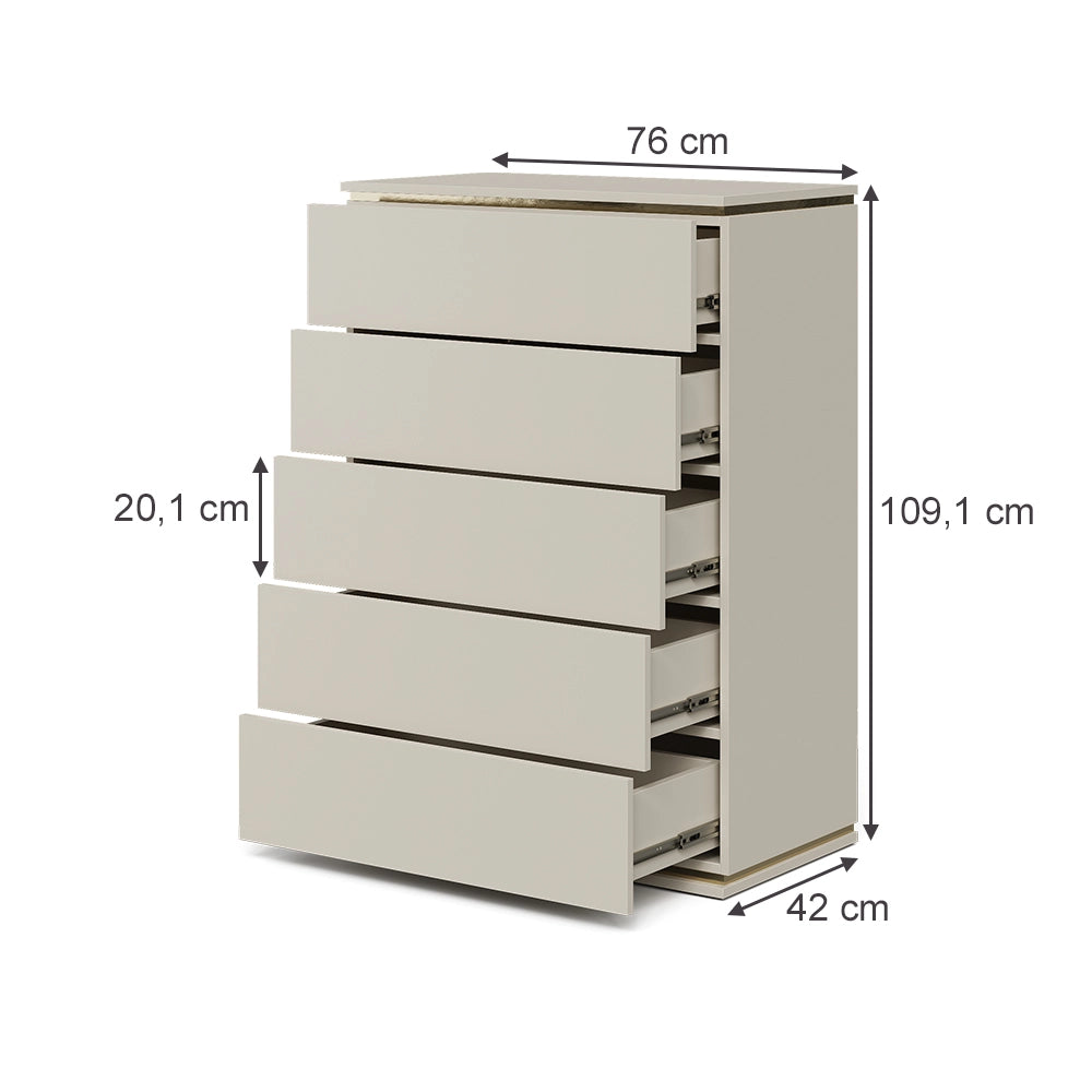 Vicco Cassettiera per camera da letto Cachemire 76 x 109.1 cm con 5 cassetti