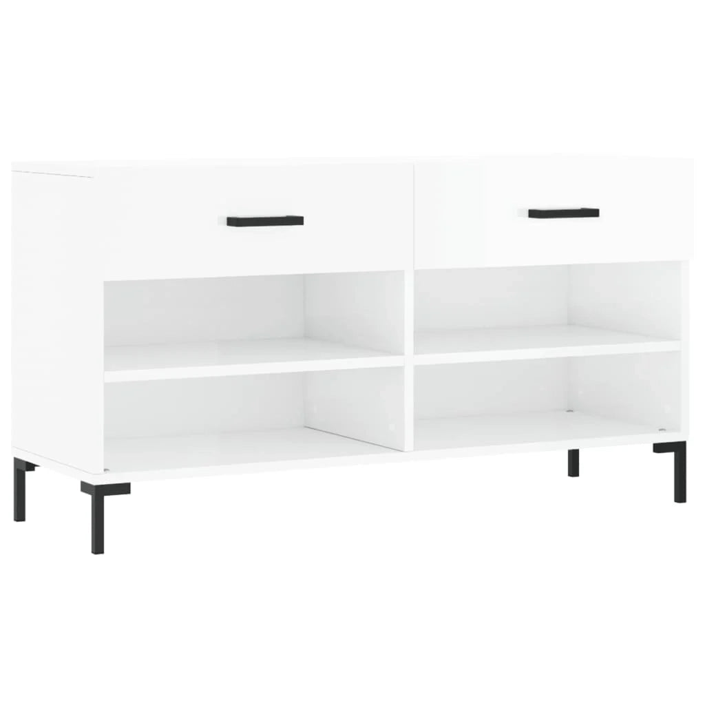 Panca portascarpe/stivali cassettiera mensola mobiletto portaoggetti per ingresso finitura lucida 102 x 35 x 55 cm legno ingegnerizzato bianco 02_0022899
