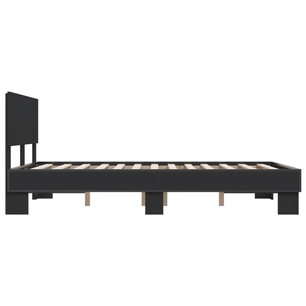 Letto matrimoniale | Letto per adulti | Giroletto Nero 140x190 cm in Legno Multistrato e Metallo