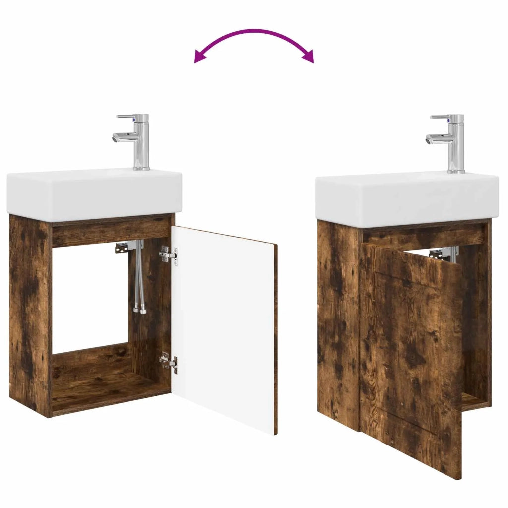 Mobile bagno con rubinetto Rovere Fumo 45,5 x 22,5 x 84 cm 889516