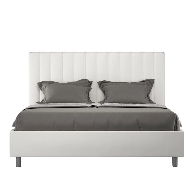 Letto imbottito Matrimoniale 170x210 cm Agueda - Bianco,Similpelle,Con rete