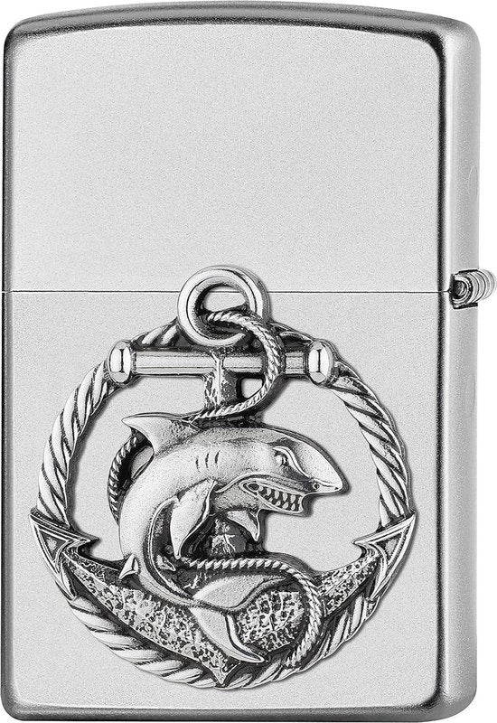 Stormaansteker satin chroom benzine navulbaar con emblema di alta qualità in scatola regalo