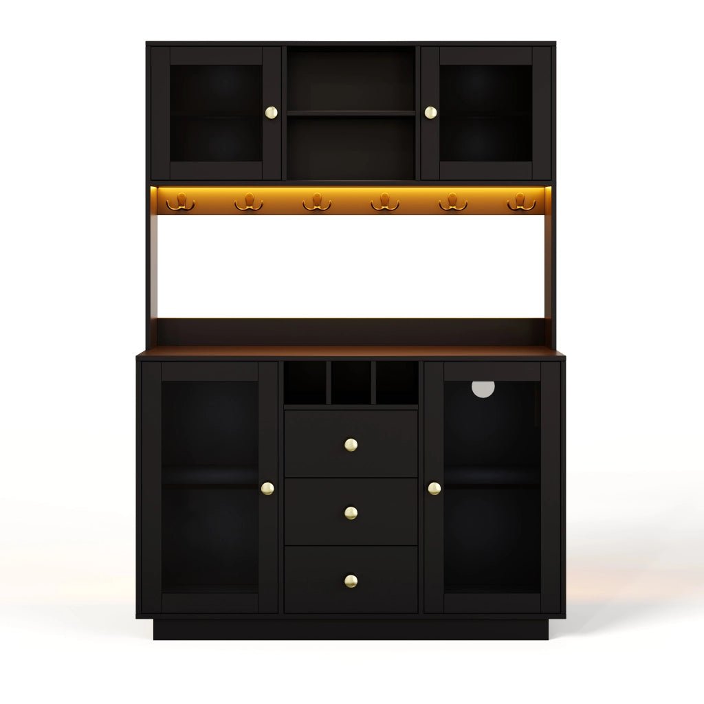 Credenza da cucina 120x40x170 cm con LED RGB e prese in MDF nero
