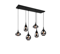 Lampada a sospensione 6 diffusori, metallo, nero e fumé, L 85 cm, Lumina