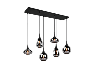 Lampada a sospensione 6 diffusori, metallo, nero e fumé, L 85 cm, Lumina