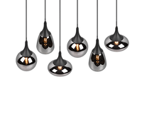 Lampada a sospensione 6 diffusori, metallo, nero e fumé, L 85 cm, Lumina