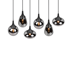 Lampada a sospensione 6 diffusori, metallo, nero e fumé, L 85 cm, Lumina