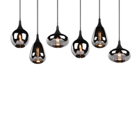 Lampada a sospensione 6 diffusori, metallo, nero e fumé, L 85 cm, Lumina