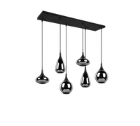 Lampada a sospensione 6 diffusori, metallo, nero e fumé, L 85 cm, Lumina