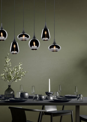 Lampada a sospensione 6 diffusori, metallo, nero e fumé, L 85 cm, Lumina