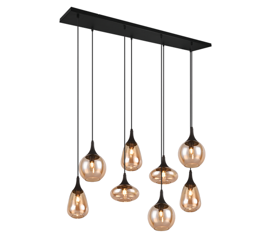 Lampada a sospensione 8 diffusori, vetro, nero e ambra, L 121 cm, Lumina