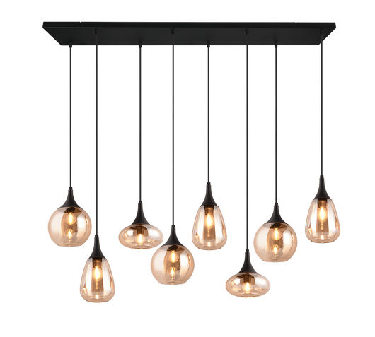 Lampada a sospensione 8 diffusori, vetro, nero e ambra, L 121 cm, Lumina