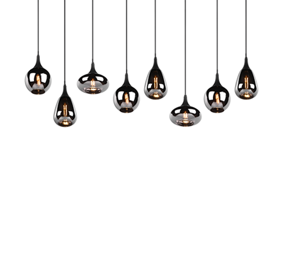Lampada a sospensione 6 diffusori, metallo, nero e fumé, L 115 cm, Lumina