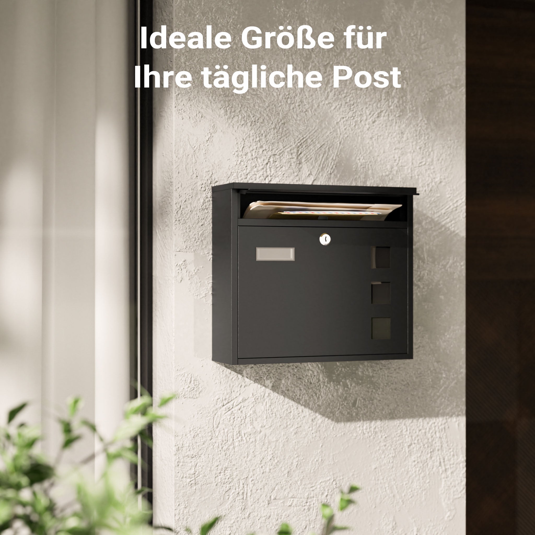 Cassetta postale singola V12 in acciaio verniciato a polvere nero con finestrelle e vetrino portanome