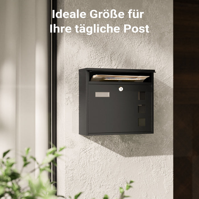 Cassetta postale singola V12 in acciaio verniciato a polvere nero con finestrelle e vetrino portanome