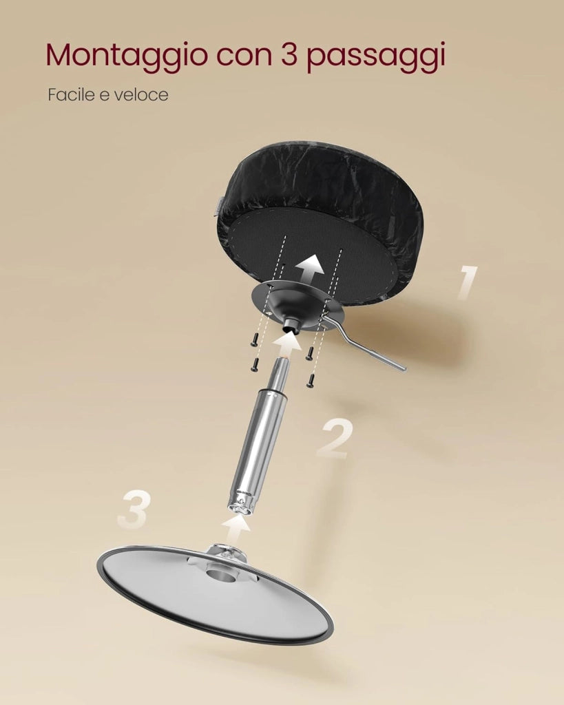 VASAGLE Sgabello da Trucco, Sedia per Toeletta, Regolabile in Altezza, Girevole a 360°, in PU, Seduta Spessa, per Camera da Letto Cucina Sala da Pranzo, Moderno, Nero Inchiostro LJB120B01