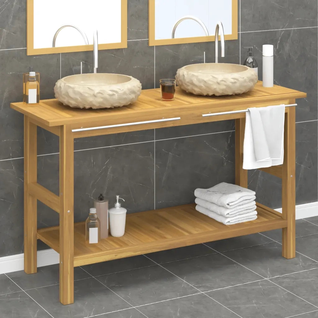 Mobile VanitÃ  Bagno e Lavandini Marmo Crema Legno Massello Teak