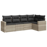 Set Divano da Giardino 5pz | Set Salotto da Giardino con Cuscini Grigio Chiaro Polyrattan