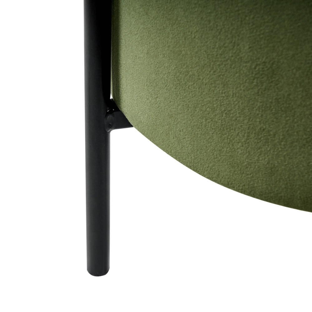 Pouf contenitore con seduta in tessuto velluto e base in legno poggiapiedi rotondo tavolino occasionale verde