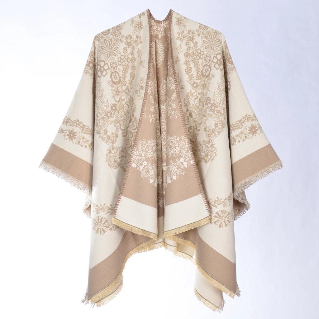Nuova sciarpa a catena con motivo floreale, stile europeo e americano, in cashmere, calda, versatile, bellissima sciarpa/mantella