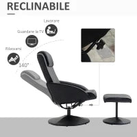 Poltrona Relax Reclinabile con Pouf Poggiapiedi Abbinato e Rivestimento in Finta pelle, Nero
