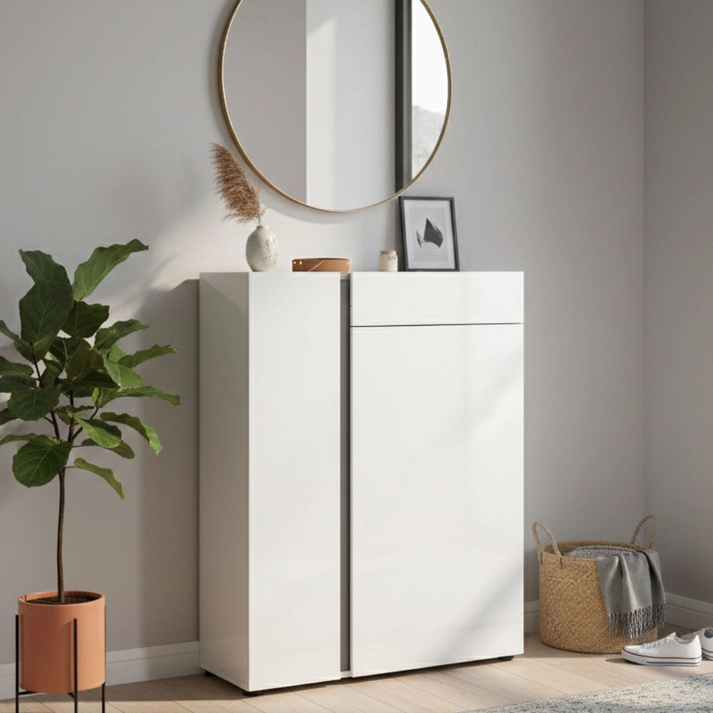Mobile Portascarpe Cavallino, Scarpiera 9 Ripiani Made in Italy, 91x33x115h cm Bianco Lucido