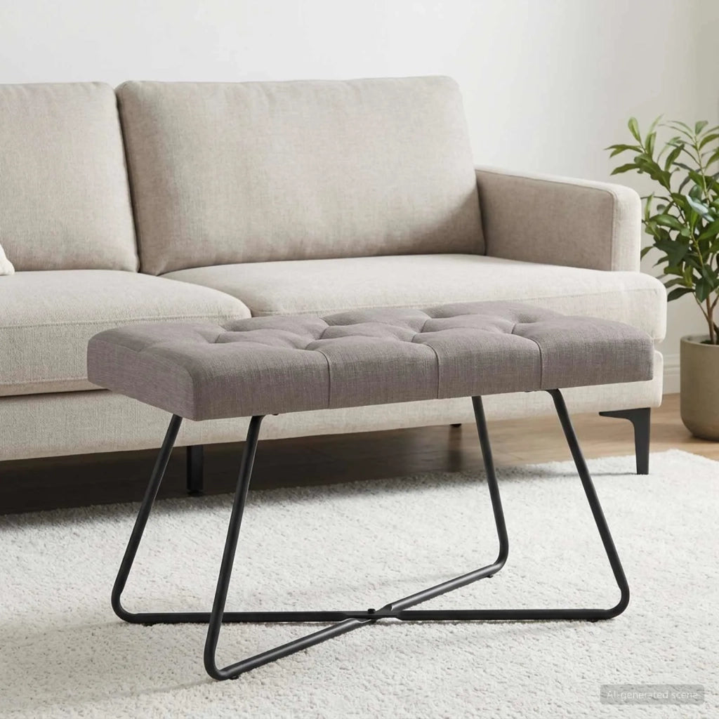 Panchina con bottoni imbottiti Tortora 80 x 40 x 46 cm Tessuto 42038363