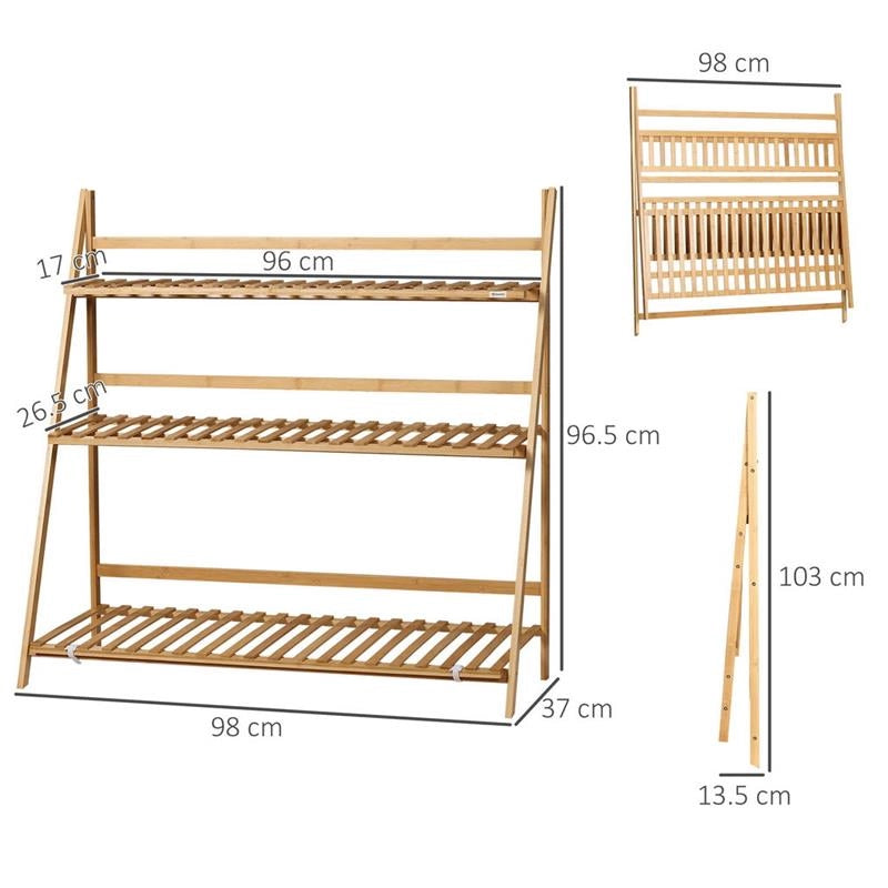 FIORIERA DA ESTERNO A 3 LIVELLI IN BAMBÙ CON DESIGN RIALZATO E PIEGHEVOLE, 98X37X96.5 CM, COLOR LEGNO