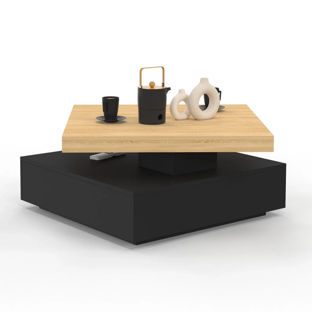 IDMarket - Tavolino girevole quadrato THEA in legno e nero