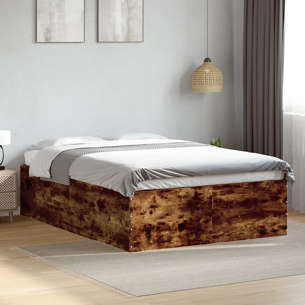 Letto matrimoniale | Letto per adulti | Giroletto Rovere Fumo 120x200 cm in Legno Multistrato