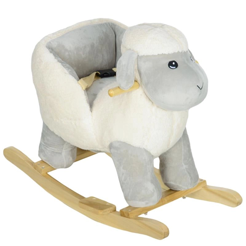 CAVALLO A DONDOLO PER BAMBINI 1-3 ANNI A FORMA DI PECORELLA CON SUONI E RIVESTIMENTO MORBIDO 68X35X55 CM GRIGIO