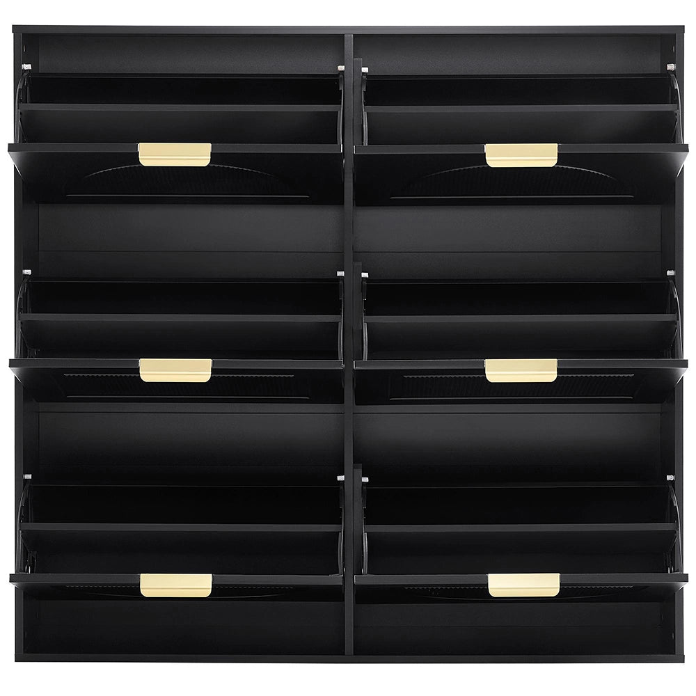 Armadio per scarpe moderno con 6 scomparti - Xylo - 118x115x25 cm - Nero - Ripiani indipendenti