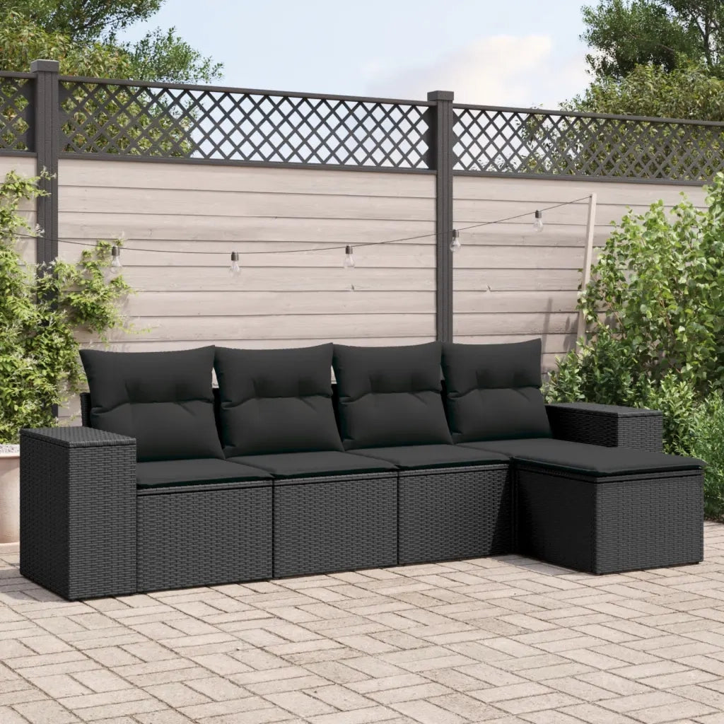 Set Divani da Giardino 5 pz | Set Salotto da Giardino con Cuscini in Polyrattan Nero