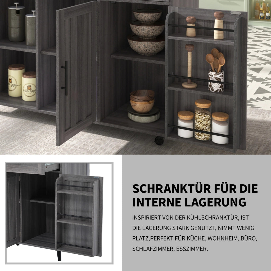 Carrello da cucina estensibile con ruote e vani, grigio/bianco
