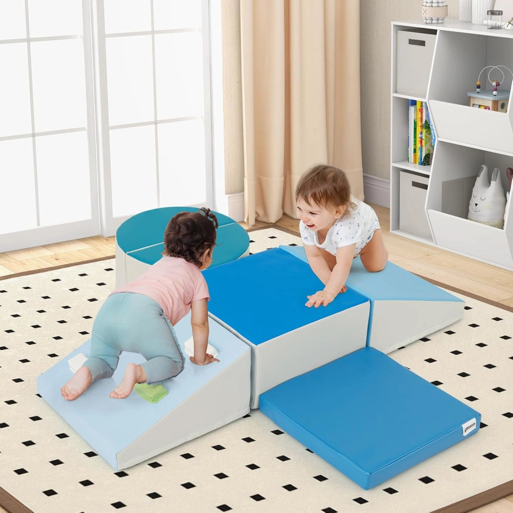 Set di 6 Blocchi di Schiuma per Arrampicata per Bambini, Blocchi in Schiuma per Arrampicarsi e Strisciare, Costruzione Mattoncini Morbidi per Bambini 12+ Mesi (Blu)