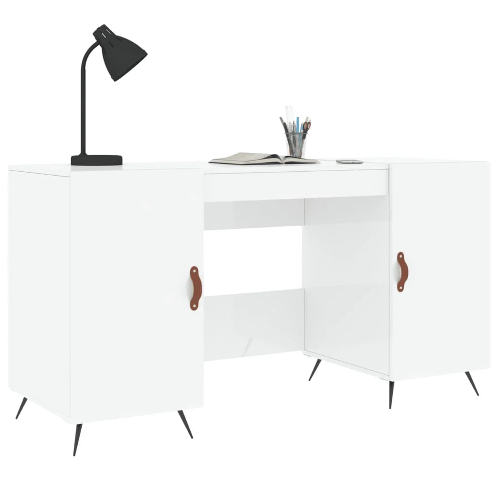 Scrivania tavolo postazione di lavoro mobile per computer scrivania da studio finitura lucida 140 x 50 x 75 cm legno ingegnerizzato bianco 02_0023540