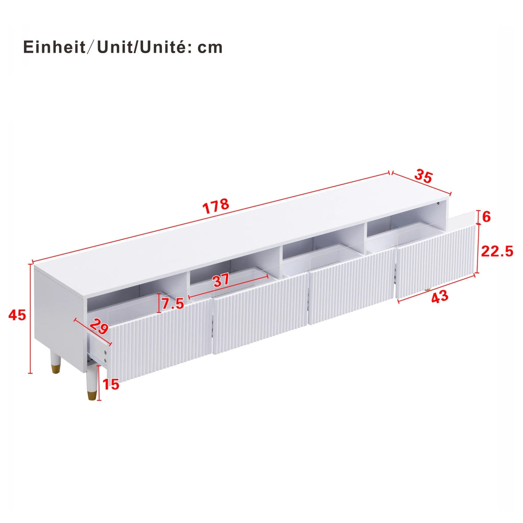 Mobile TV a 4 Ante e Tavolino con 2 Cassetti; LED; MDF; Bianco