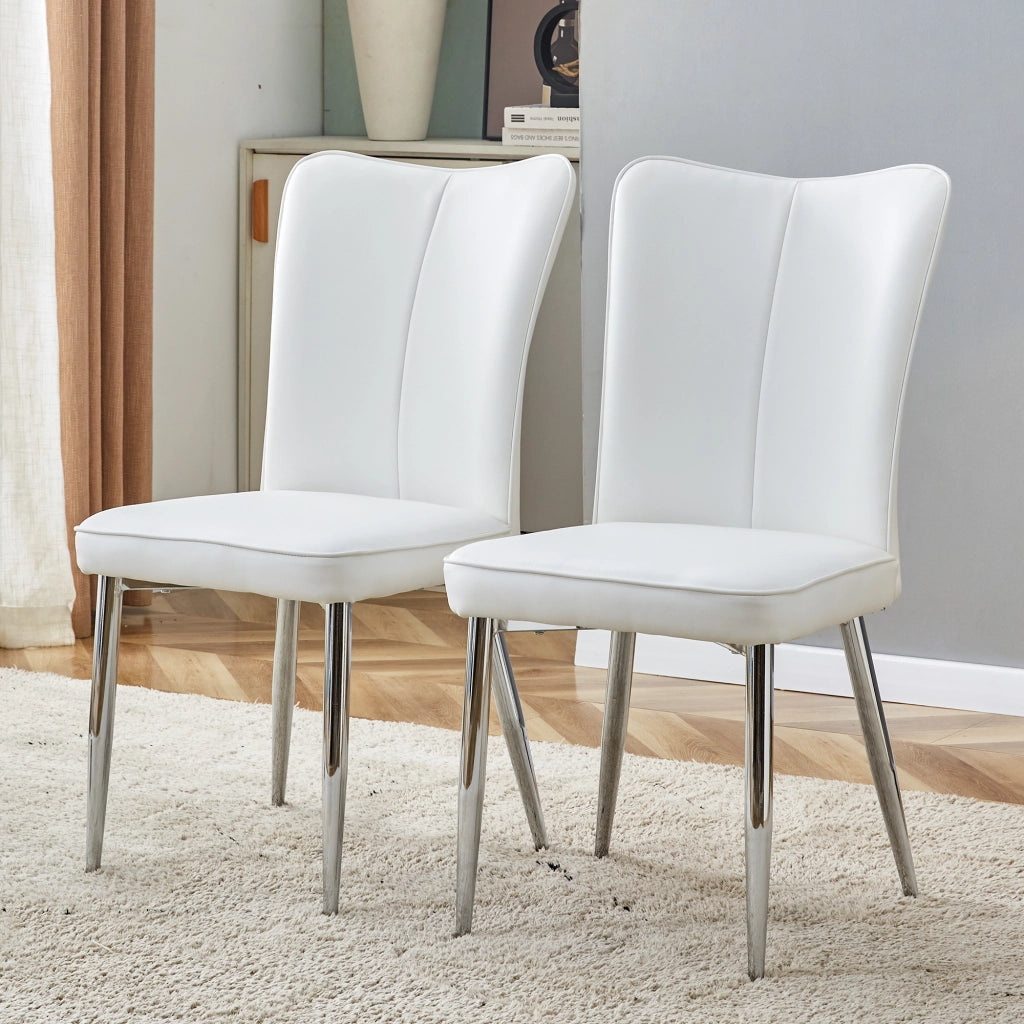 Sedie da pranzo set da 2 con schienale ergonomico imbottitura in schiuma piedini regolabili in pu bianco argento